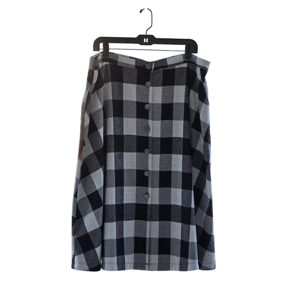 Black & White Plaid Button-Front Womens A-line Skirt By Ck Collection Size 1X